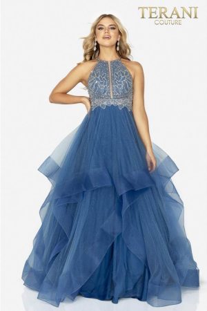 Beaded bodice halter prom ball gown- 2011P1217