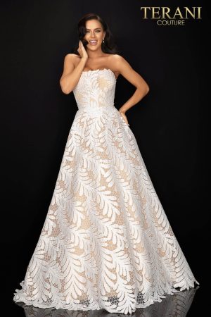 Palm leaf embroidered strapless prom ball gown-2011P1183