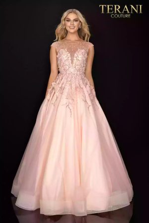 Cap sleeve illusion formal prom ball gown- 2012P1411