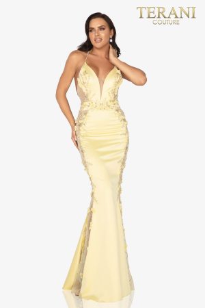 Open-back evening gown with beaded 3D flower sheer sides – 2017P1307