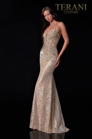 Silver Nude Long Lace Evening Dress – 2027e2930