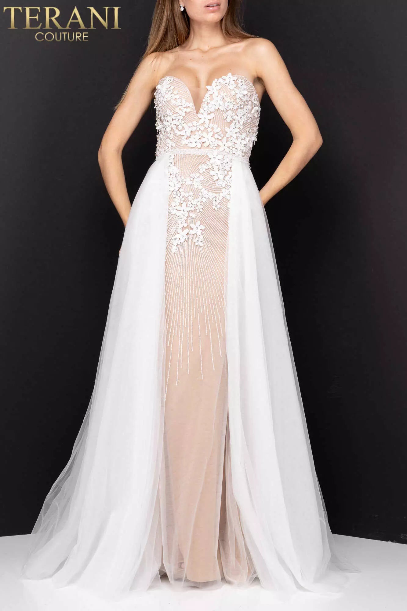 I Dress Cute Sweetheart neckline beaded prom gown with tulle over-skirt – 2011P1055