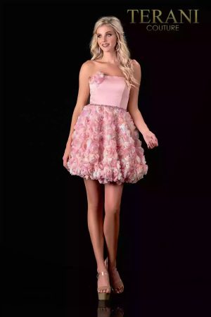 Terani Couture 2112P4391 Straight-Neck Cocktail Dress, Modern and Sleek