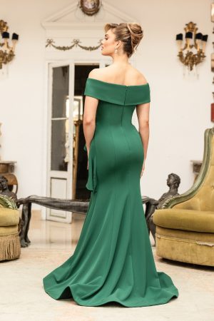Off Shoulder Side Drape Peplum Mermaid Gown- 1911M9339