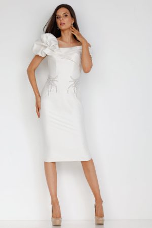 Waist Beaded Off Shoulder Mikado Cocktail Dress – 2011C2009