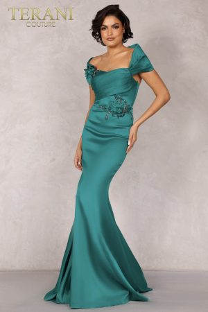 Emerald Long Stretch Mikado Mother of the Bride Dress – 2021m2969