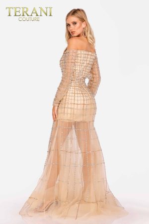 Pageant Strapless Long Sleeve Stripe Beaded, Sheer Skirt – 2021GL3159