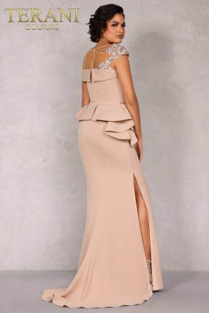 Blush Mocha Long 2 Way Stretch Satin Mother of the Bride Dress – 2111m5260
