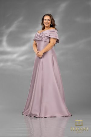 Terani Couture 2112M5404 Off-Shoulder Stretch Mikado Gown
