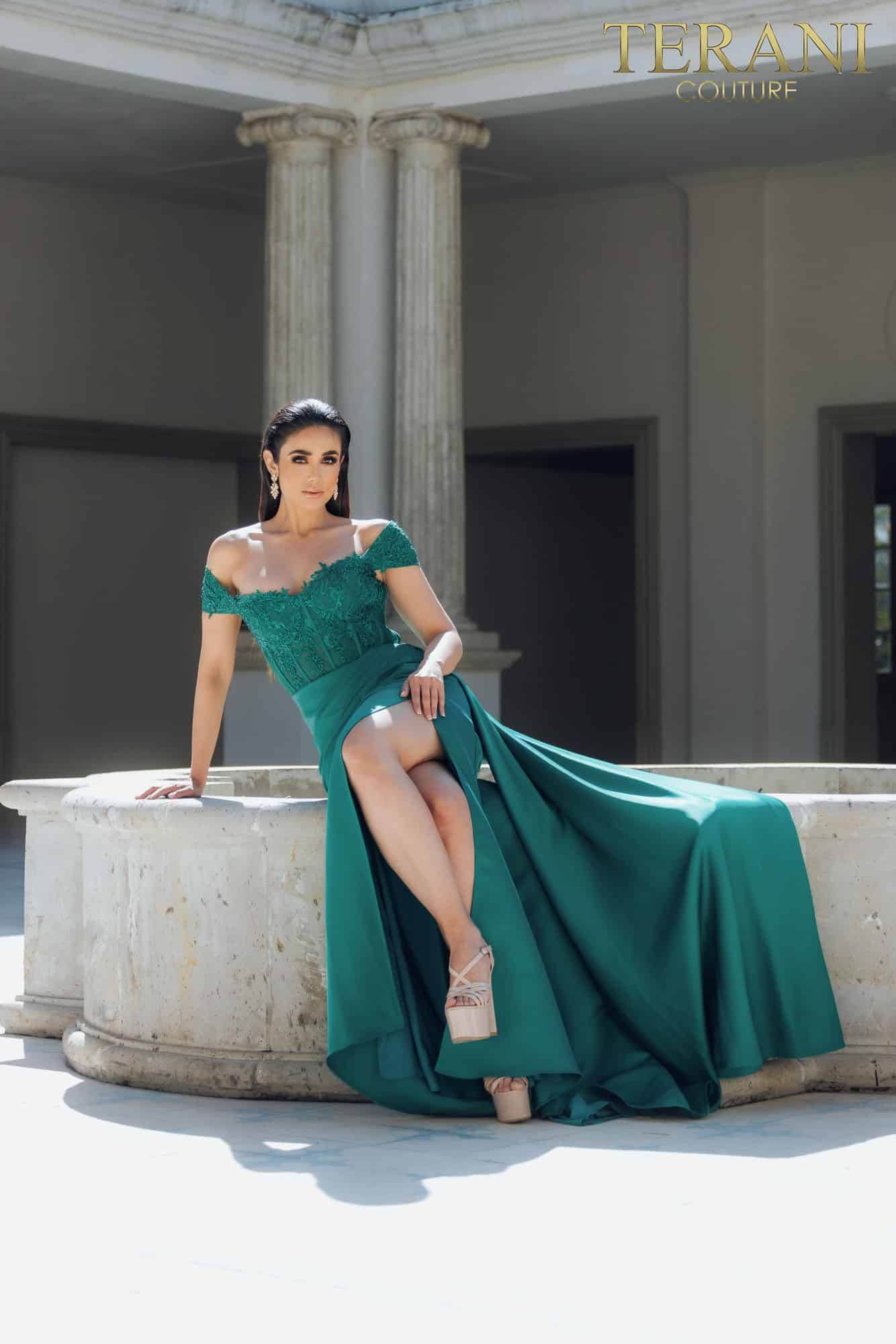 I Dress Cute Terani Couture 231P0061 Full-Length Off-Shoulder Neckline Fitted Gown - Image 6