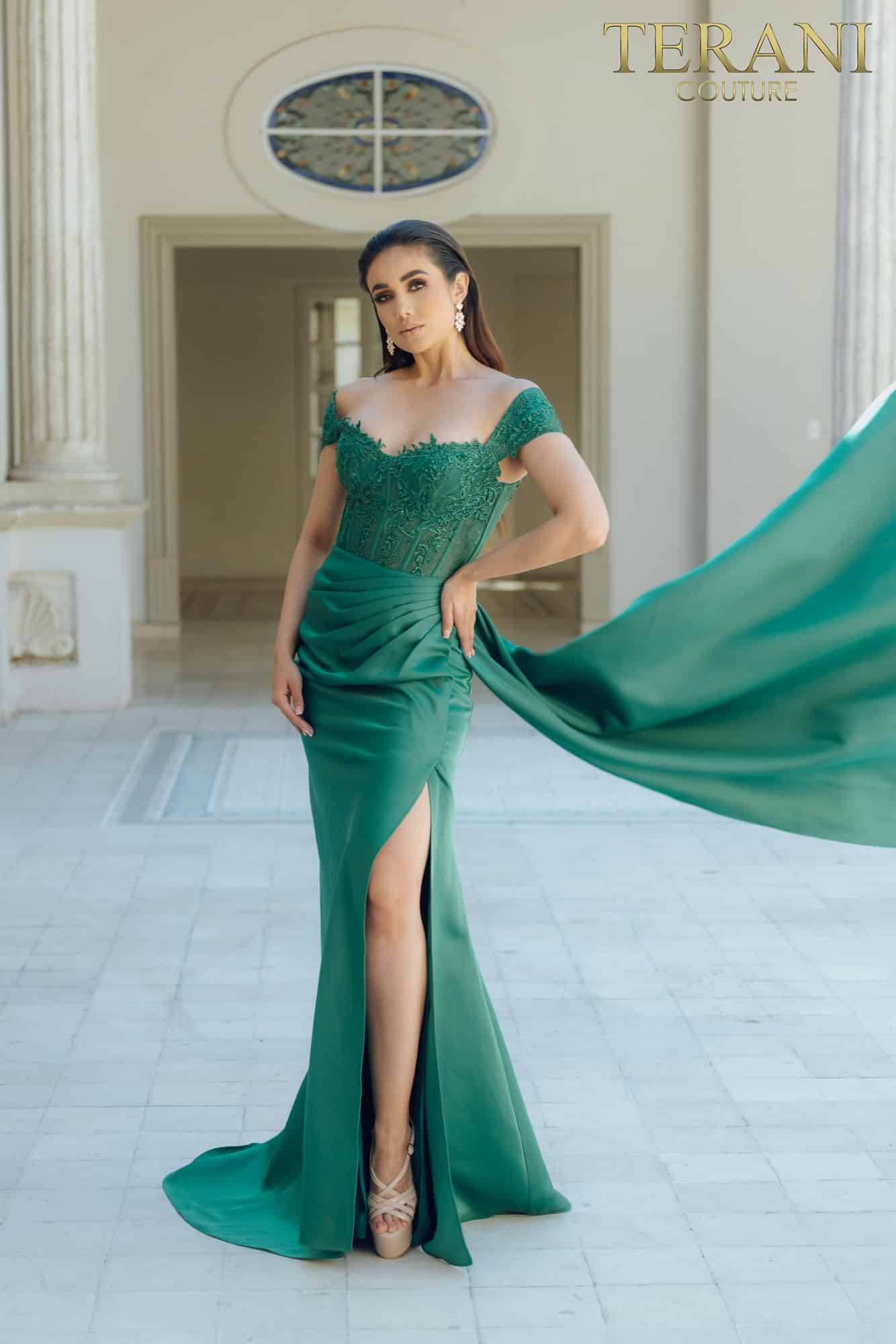 I Dress Cute Terani Couture 231P0061 Full-Length Off-Shoulder Neckline Fitted Gown - Image 5
