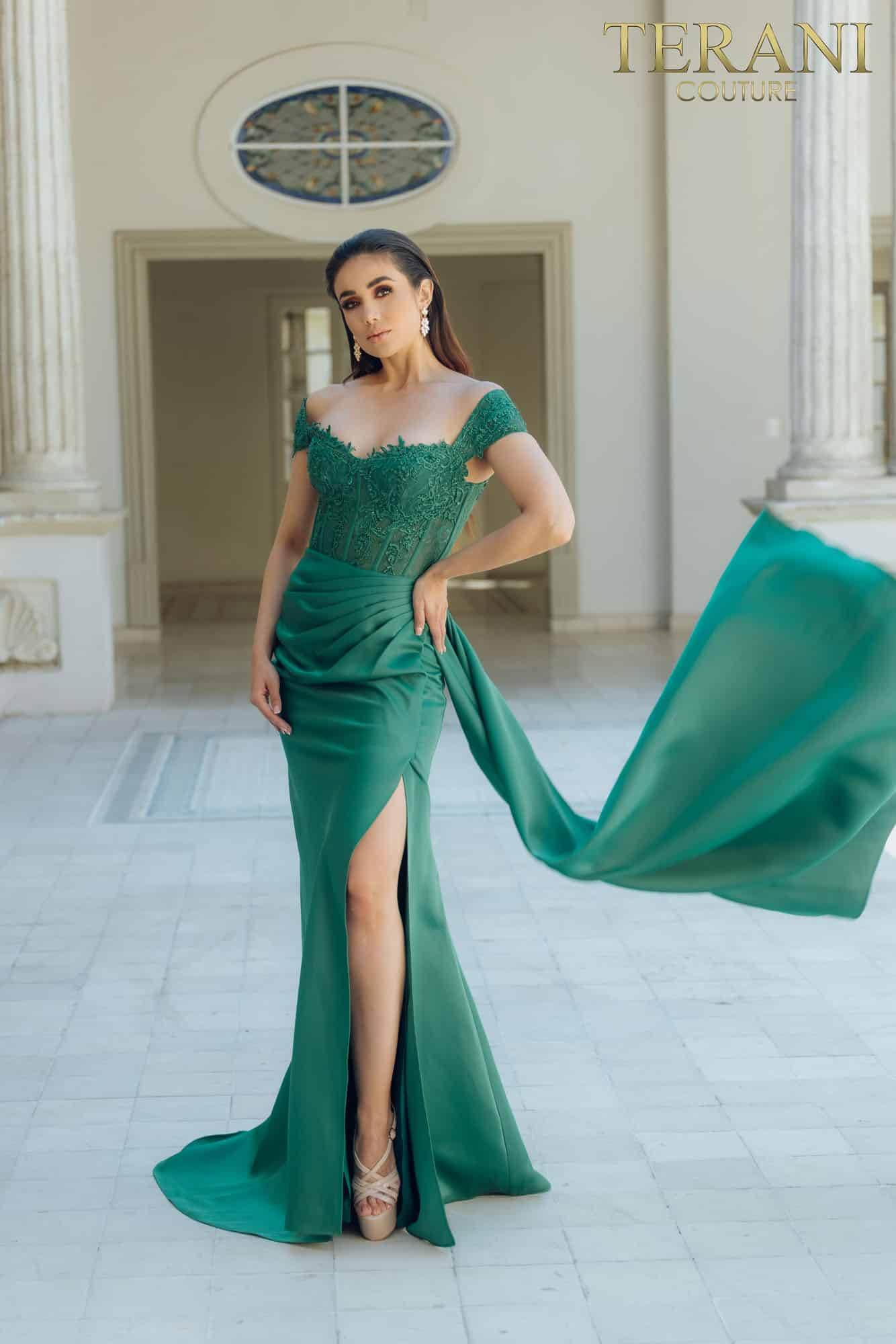 I Dress Cute Terani Couture 231P0061 Full-Length Off-Shoulder Neckline Fitted Gown - Image 4