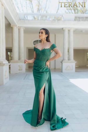 Terani Couture 231P0061 Full-Length Off-Shoulder Neckline Fitted Gown