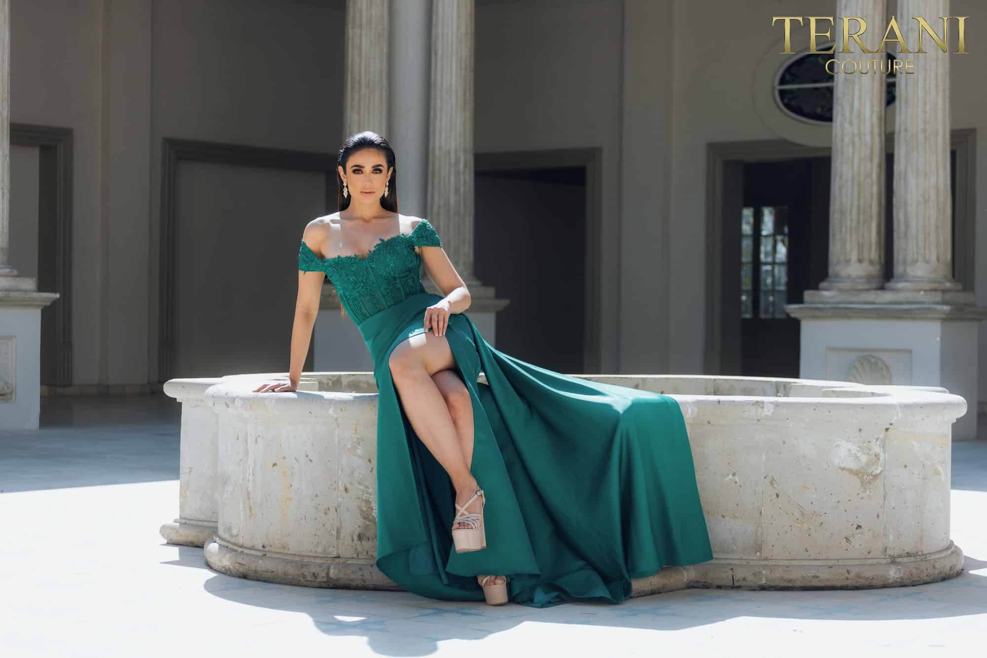 I Dress Cute Terani Couture 231P0061 Full-Length Off-Shoulder Neckline Fitted Gown - Image 2
