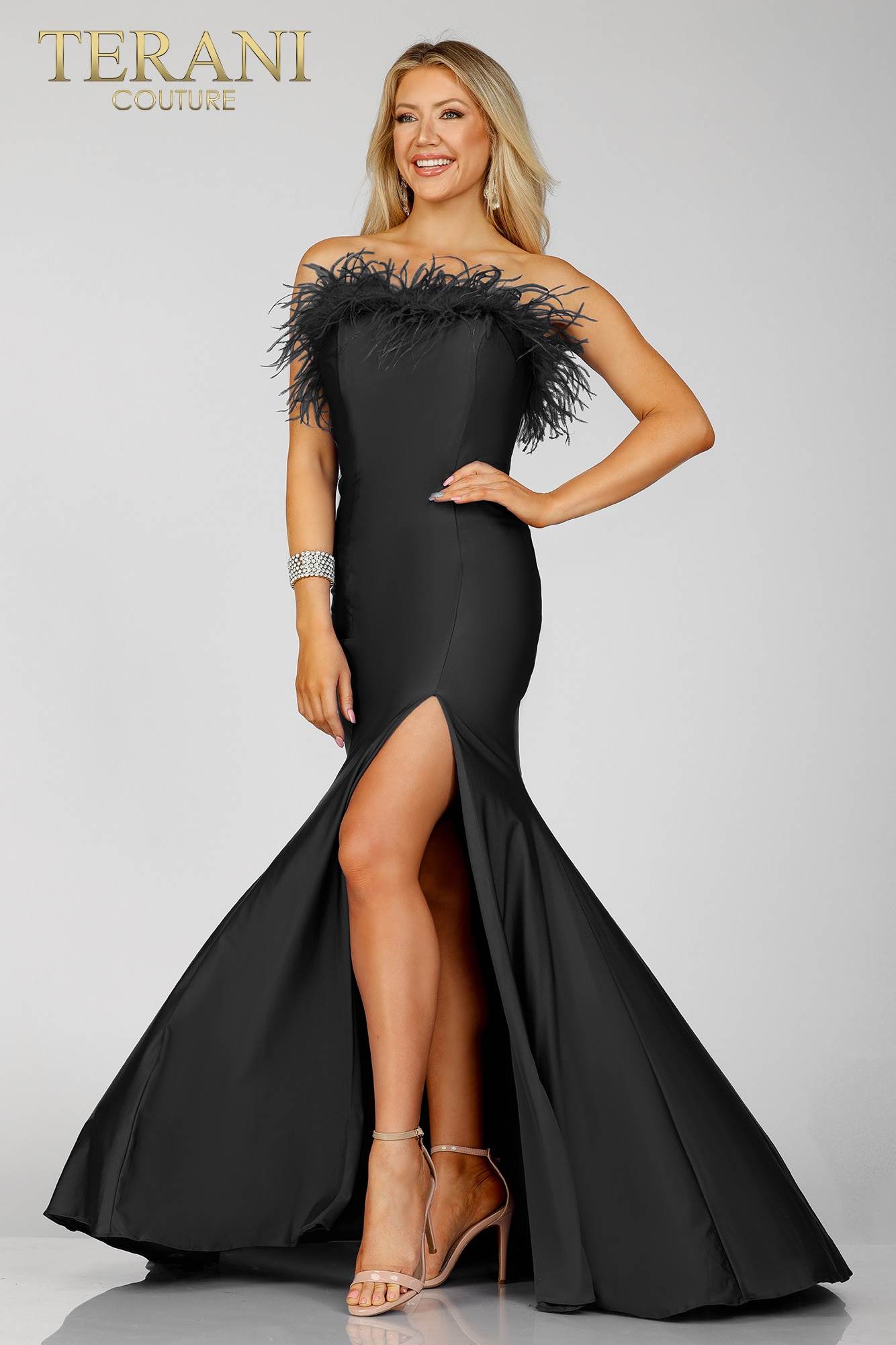 I Dress Cute Terani Couture 231P0067 Spandex Satin Gown, Sleek and Sophisticated