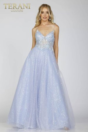 Terani Couture 231P0101 Full-Length A-Line Gown with Spaghetti-Strap