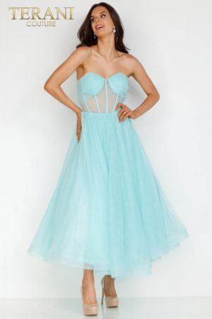 Terani Couture 231P0534 Tea-Length Tulle A-Line Gown for Wedding Day