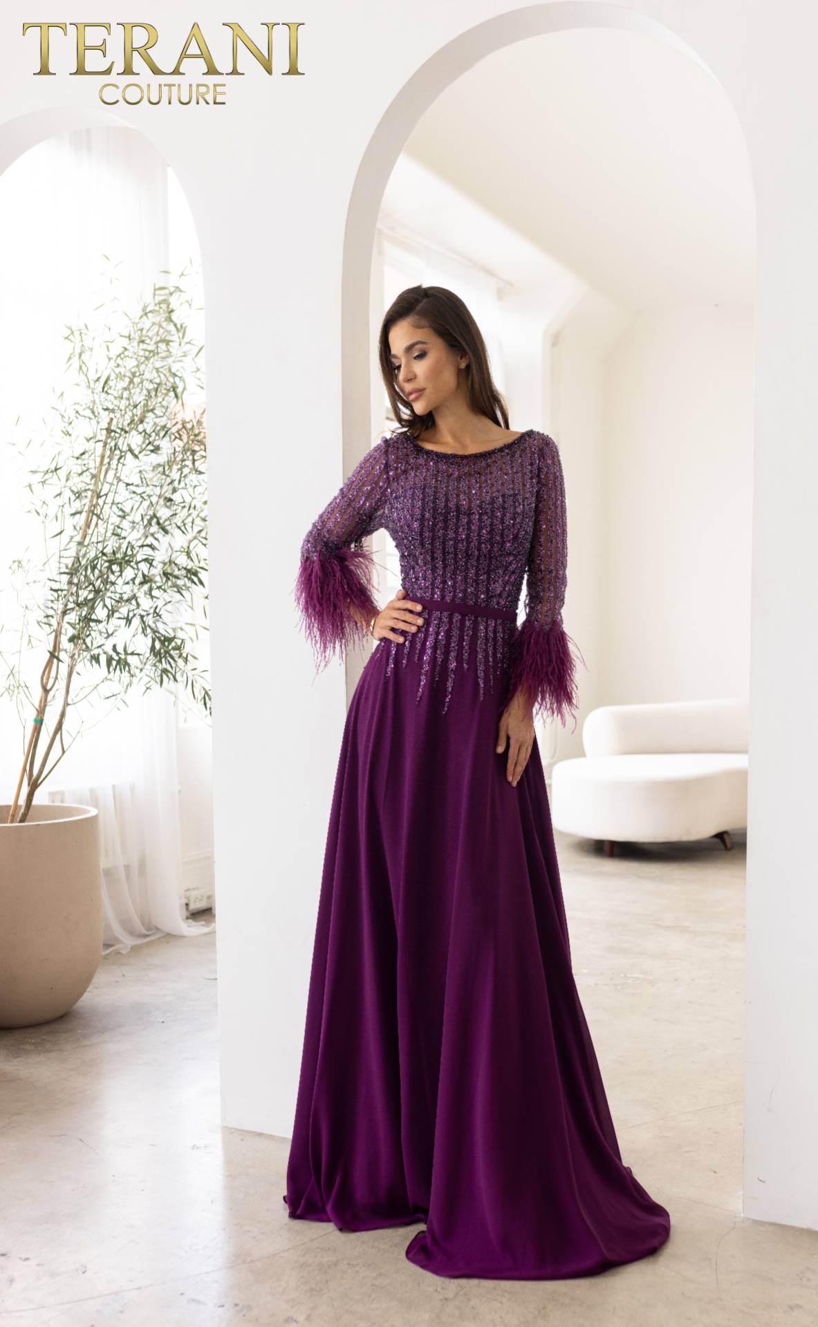 I Dress Cute Terani Couture 241M2738 Chiffon Sheath Evening Gown - Image 2