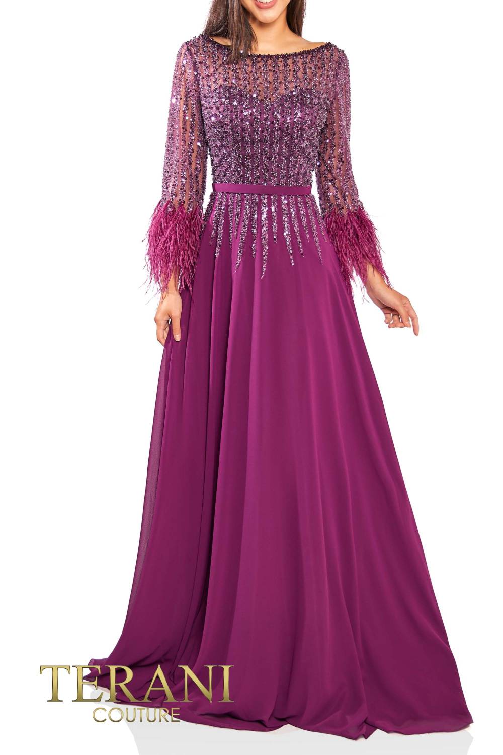 I Dress Cute Terani Couture 241M2738 Chiffon Sheath Evening Gown - Image 4