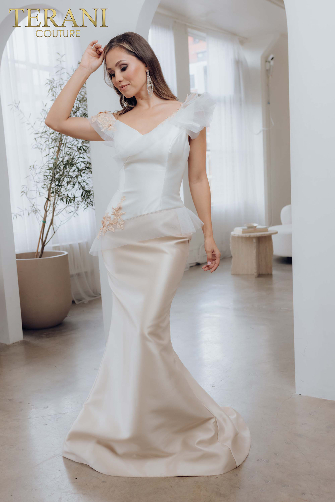I Dress Cute Terani Couture 241E2478 Off-Shoulder Trumpet Gown in Embroidered Mikado