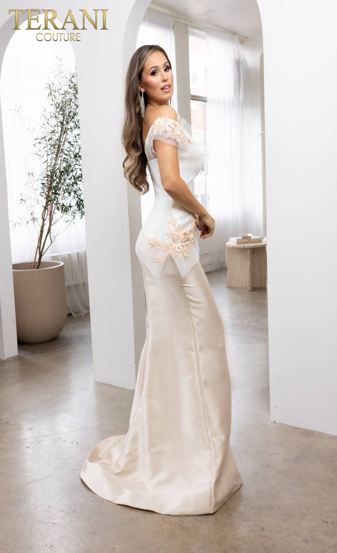 I Dress Cute Terani Couture 241E2478 Off-Shoulder Trumpet Gown in Embroidered Mikado - Image 3