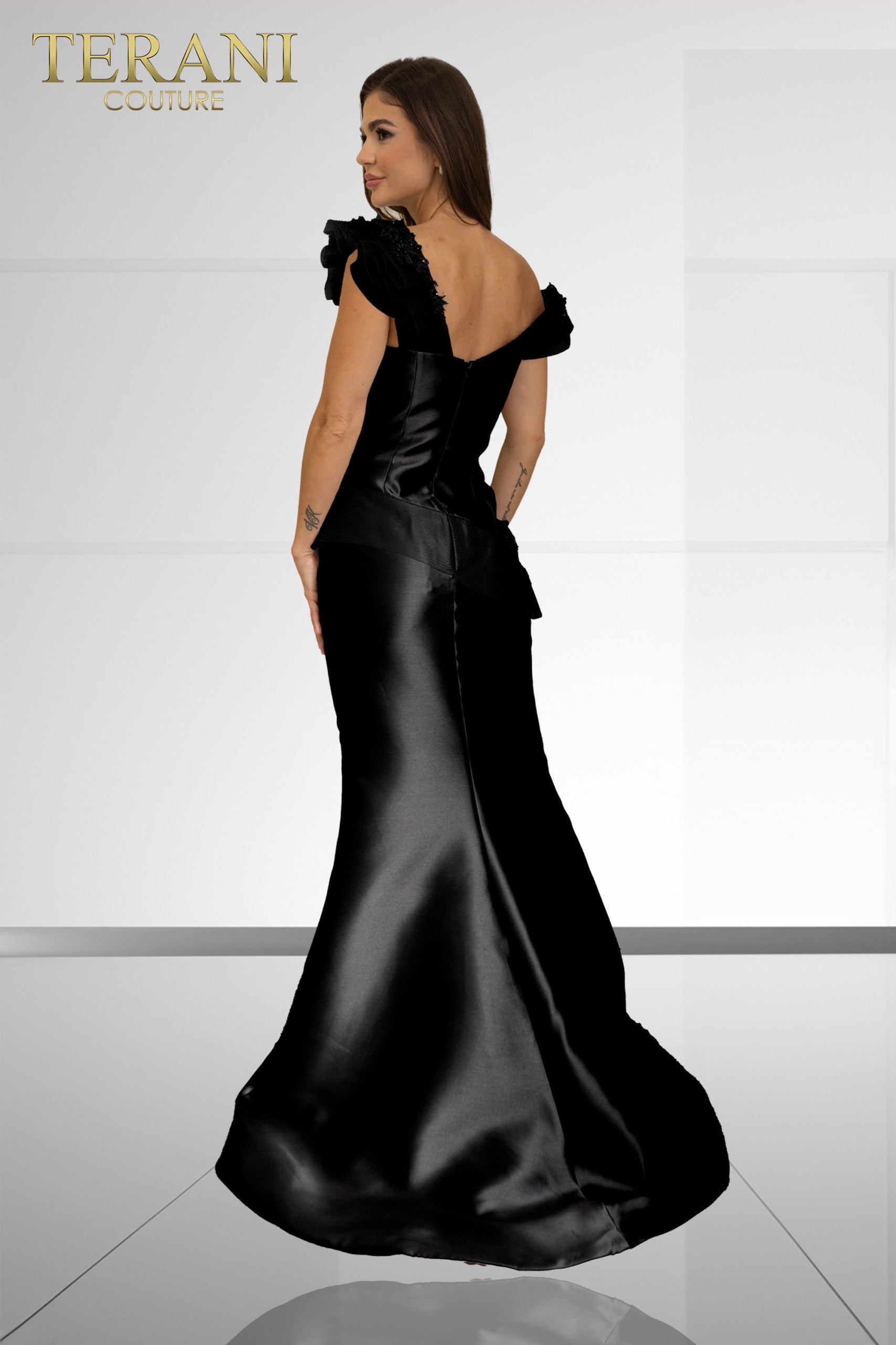 I Dress Cute Terani Couture 241E2478 Off-Shoulder Trumpet Gown in Embroidered Mikado - Image 7