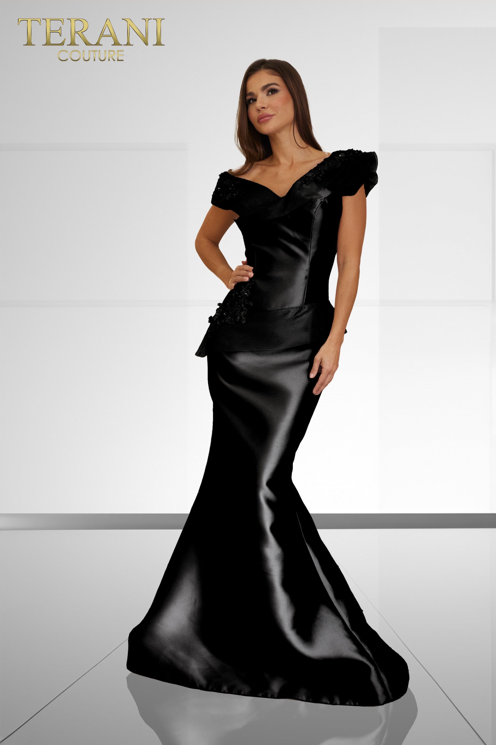 I Dress Cute Terani Couture 241E2478 Off-Shoulder Trumpet Gown in Embroidered Mikado - Image 6