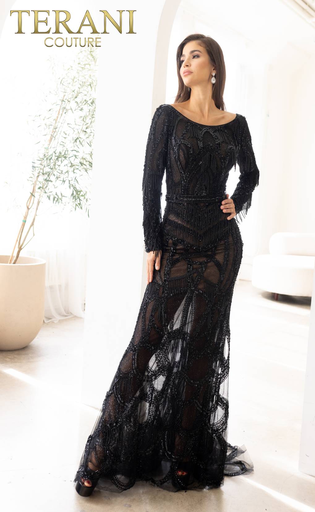 I Dress Cute Terani Couture 241GL2610 Trumpet Tulle Evening Gown in Black - Image 3