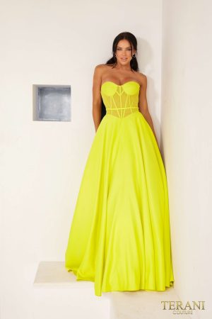 Terani Couture 241P2046 Full-Length Matte Satin Dress for Formal Wear