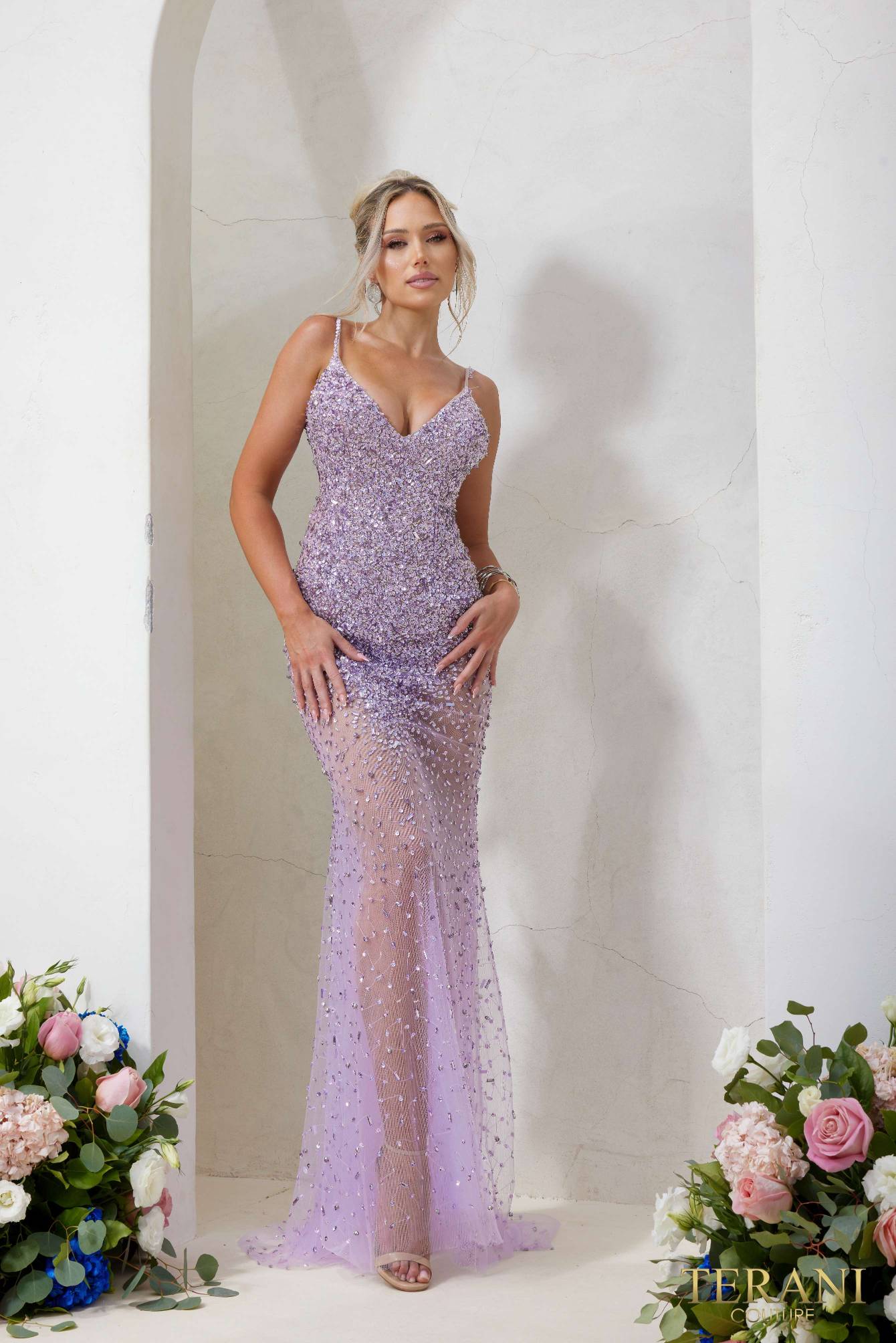 I Dress Cute Terani Couture 241P2071 Plunging Neckline Bodycon Tulle Gown - Image 6