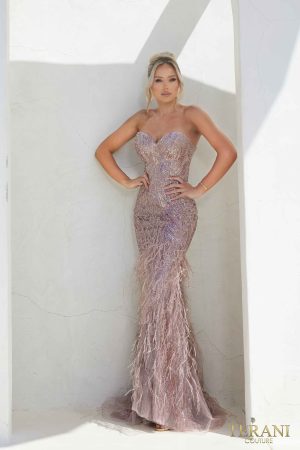 Terani Couture 241P2218 Full-Length Beaded Tulle Gown for Formal Wear