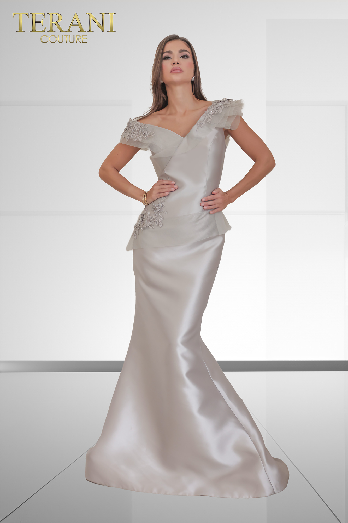 I Dress Cute Terani Couture 241E2478 Off-Shoulder Trumpet Gown in Embroidered Mikado - Image 8