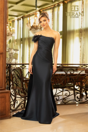 Terani Couture 242M3314 One-Shoulder Trumpet Gown with Overskirt
