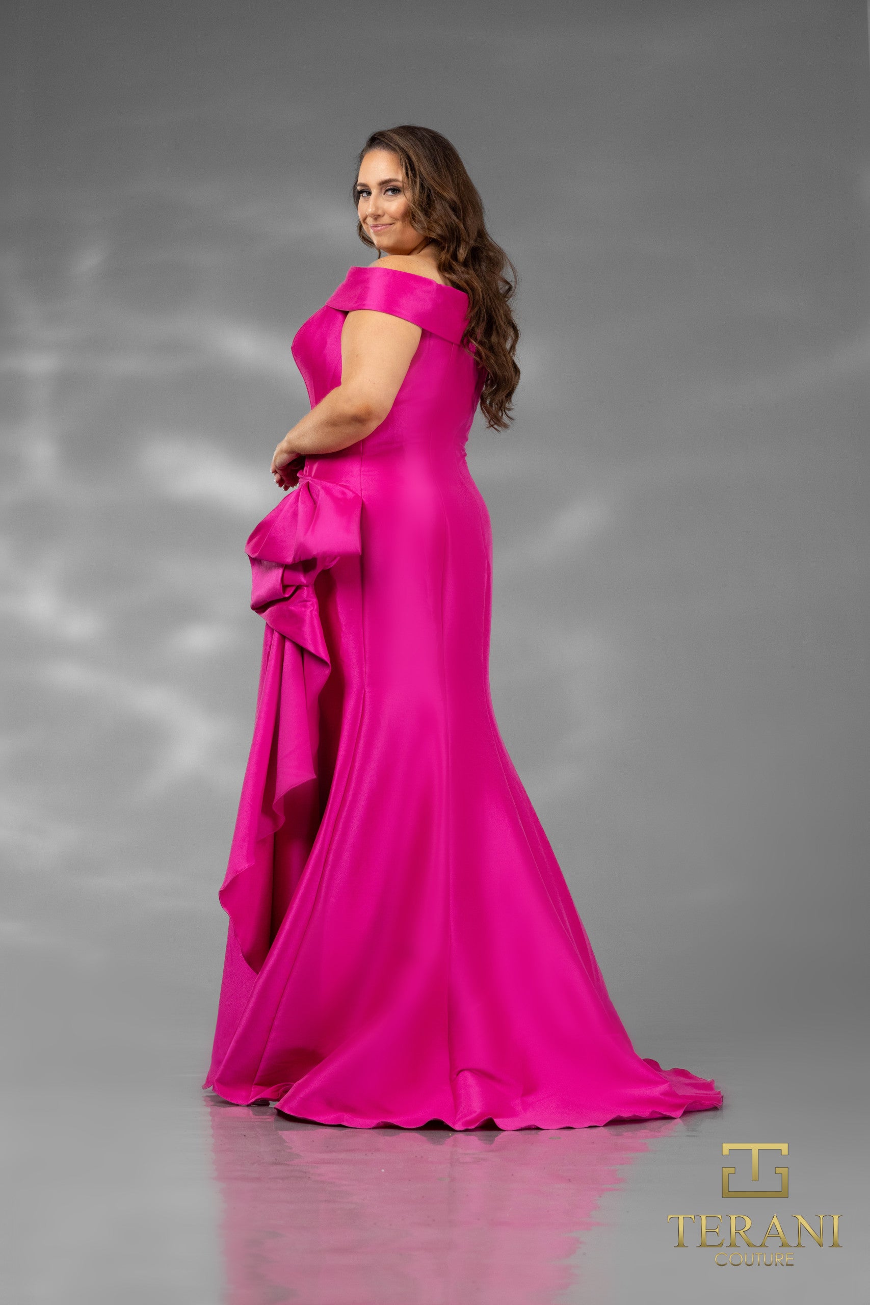 I Dress Cute Terani Couture 242M3335 Off-Shoulder Column Gown in Stretch Mikado - Image 4