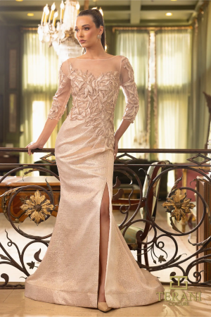Terani Couture 242M3374 Jacquard Trumpet Gown in Rose Gold