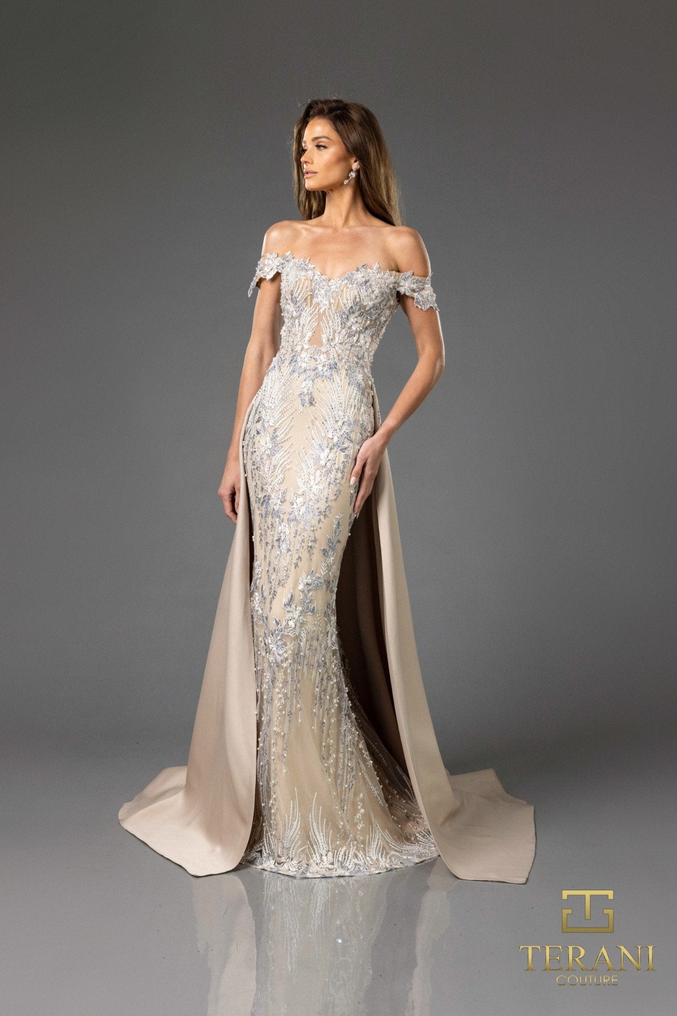 I Dress Cute Terani Couture 251E3233 Matte Satin Off-Shoulder A-Line Gown