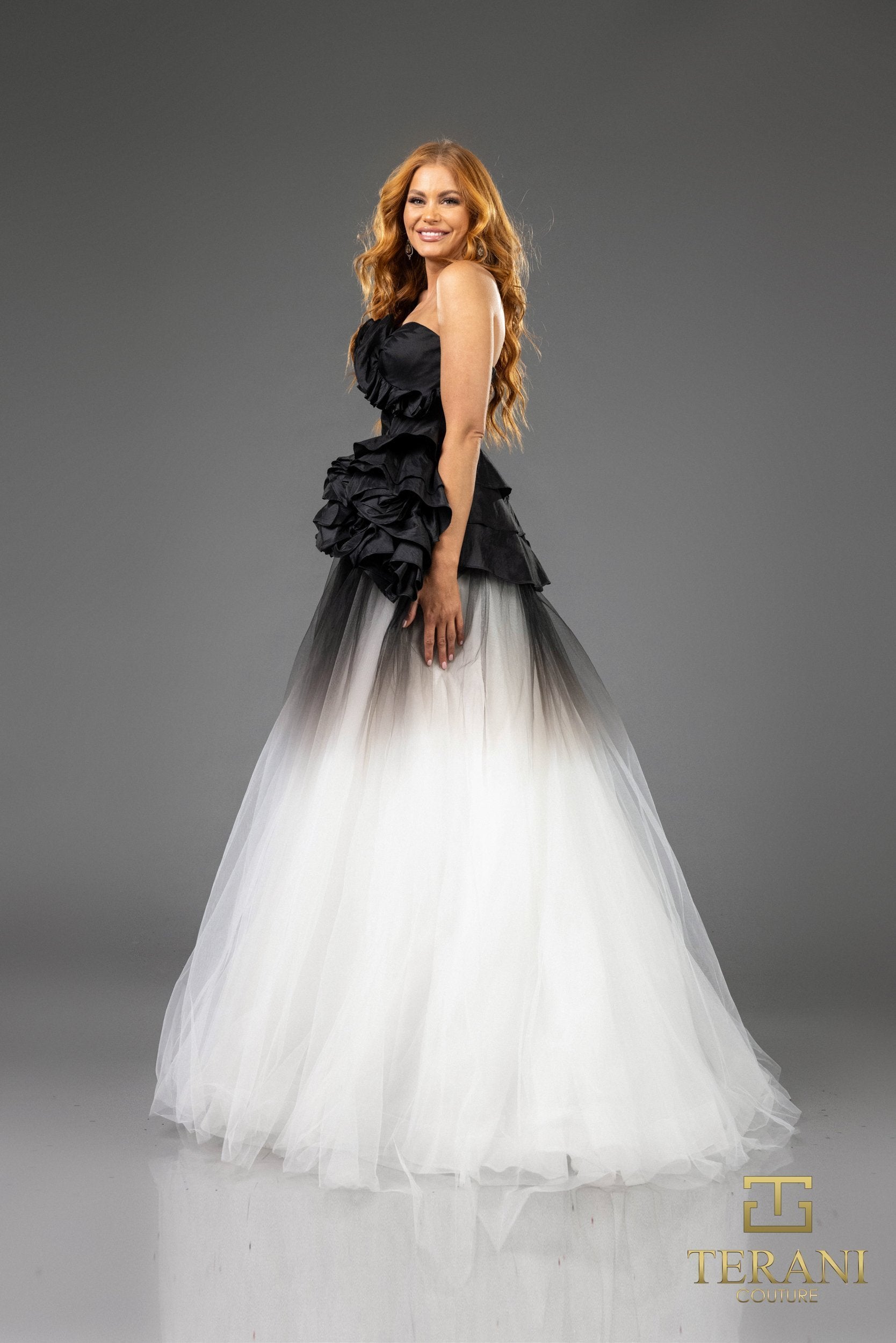 I Dress Cute Terani Couture 251P4270 Tulle Asymmetrical Strapless Ballgown - Image 2