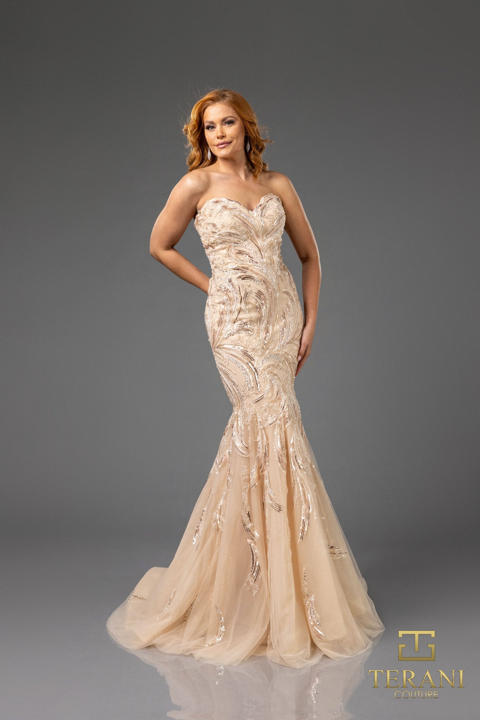 I Dress Cute Terani Couture 251P4388 Beaded Tulle Sweetheart Strapless Trumpet Gown - Image 3