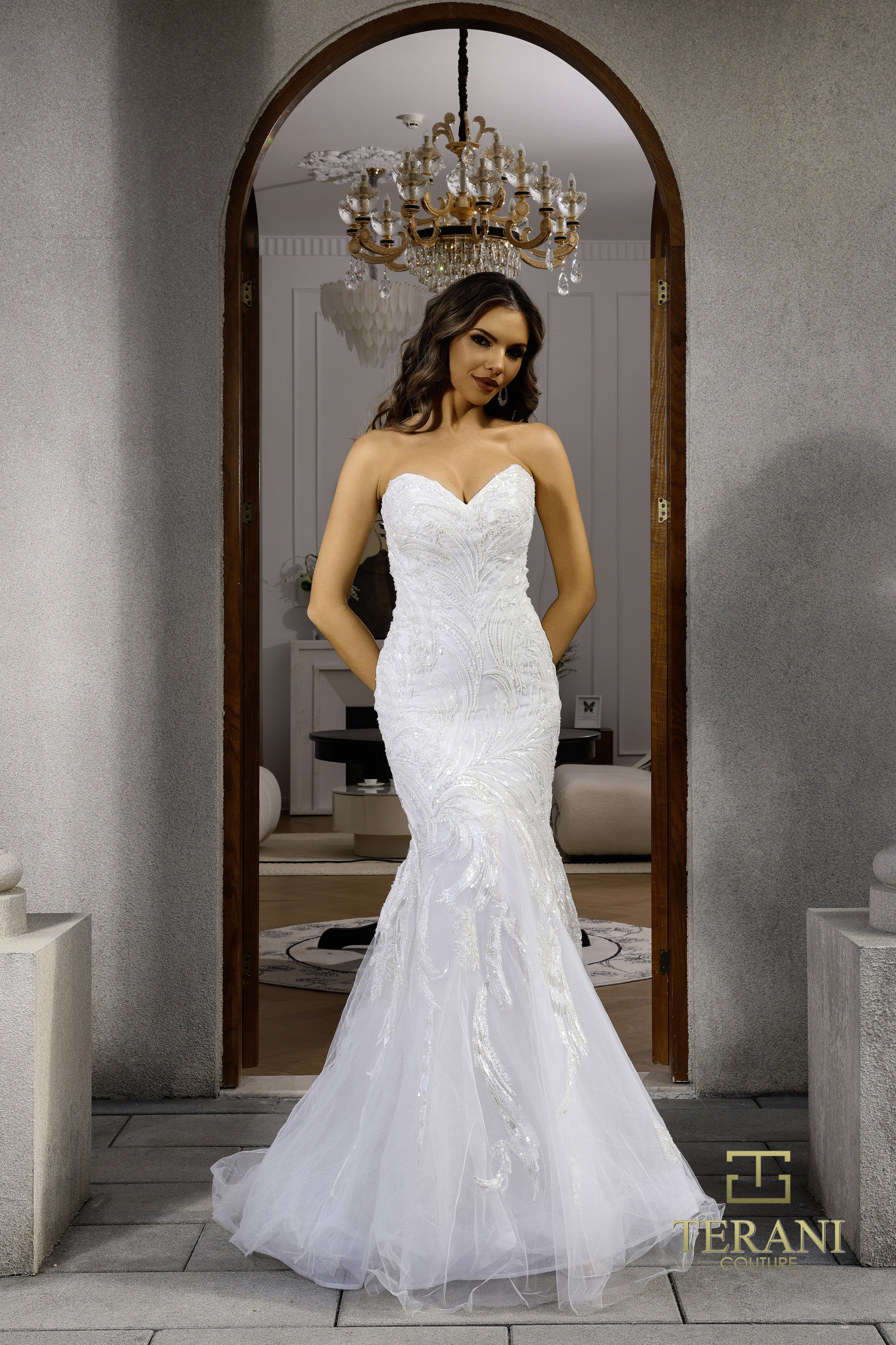 I Dress Cute Terani Couture 251P4388 Beaded Tulle Sweetheart Strapless Trumpet Gown