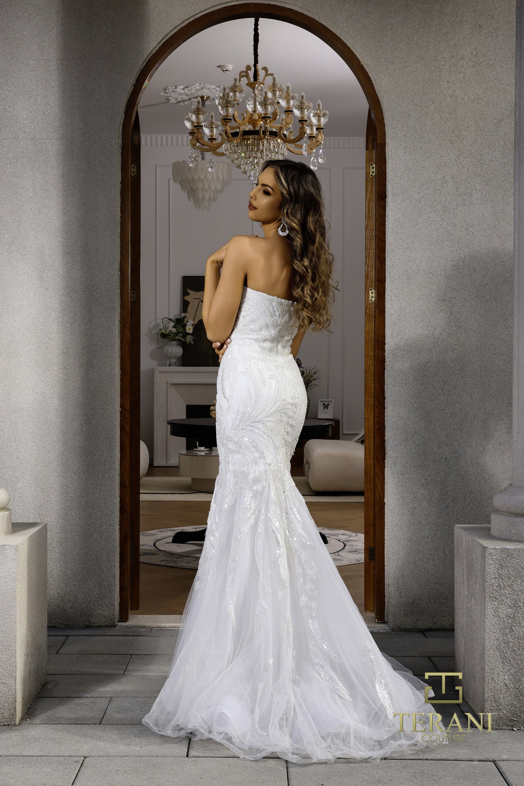 I Dress Cute Terani Couture 251P4388 Beaded Tulle Sweetheart Strapless Trumpet Gown - Image 2