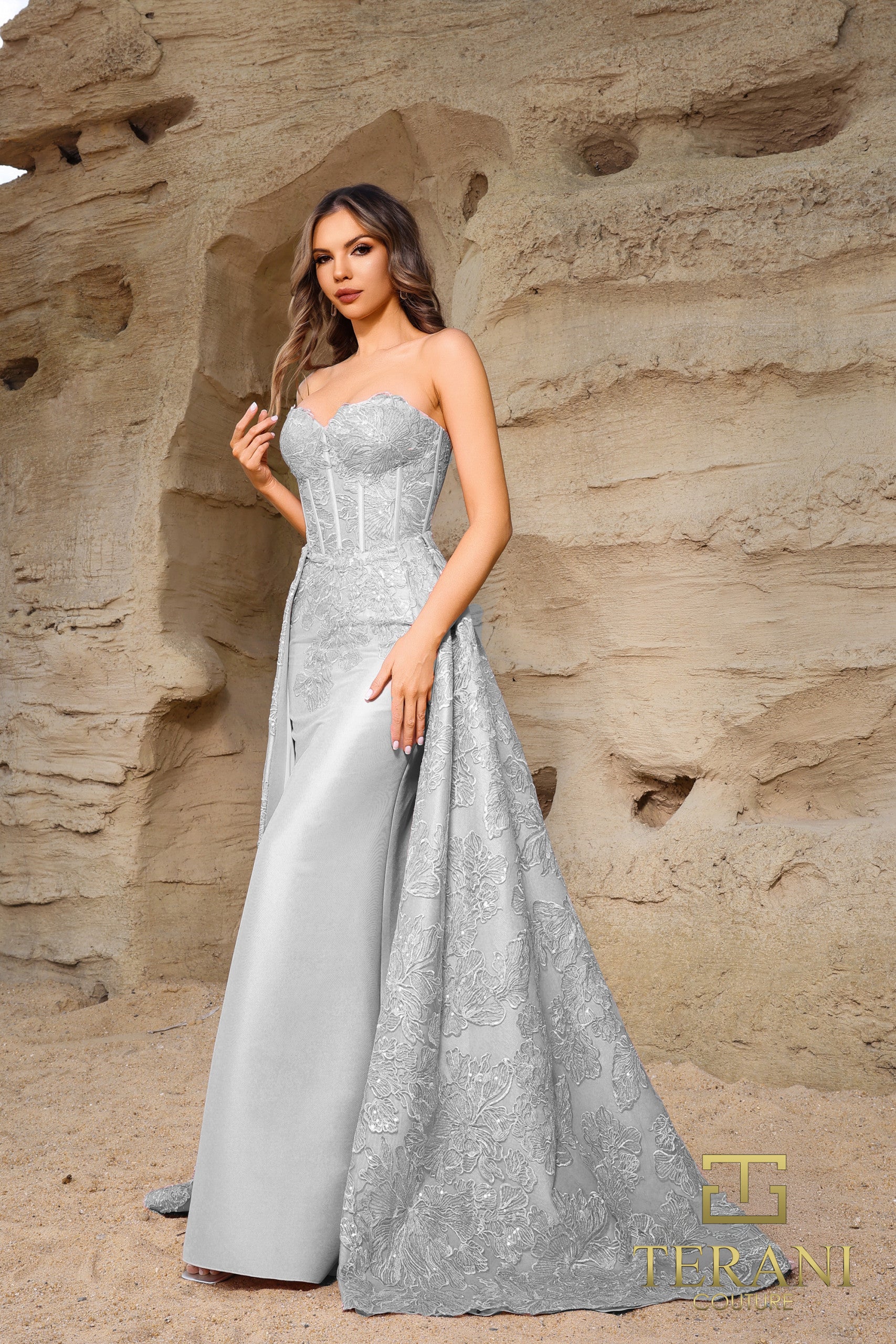 I Dress Cute Terani Couture 252E5134 Fit and Flare Long With Overskirt Evening Dress - Image 4