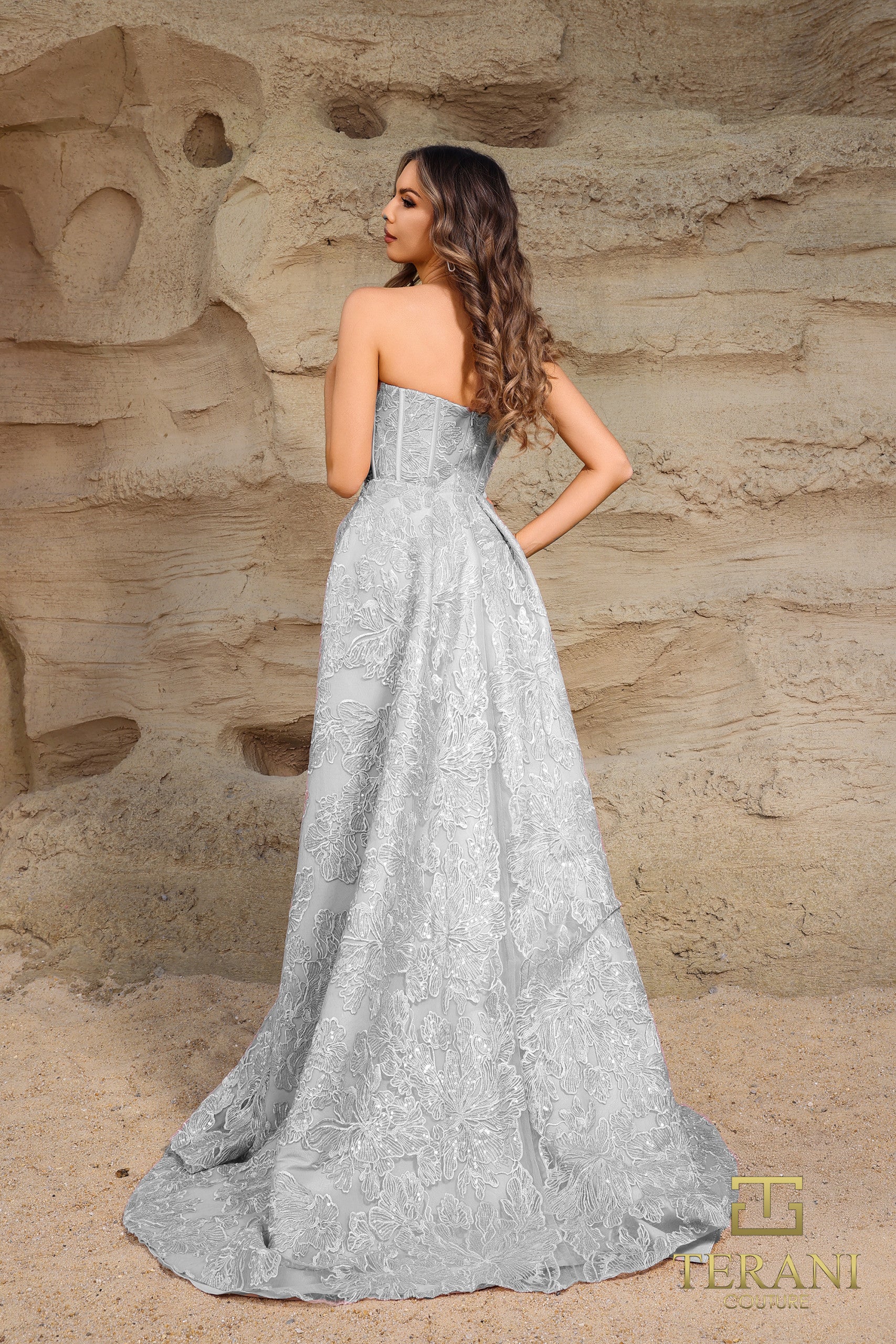 I Dress Cute Terani Couture 252E5134 Fit and Flare Long With Overskirt Evening Dress - Image 3