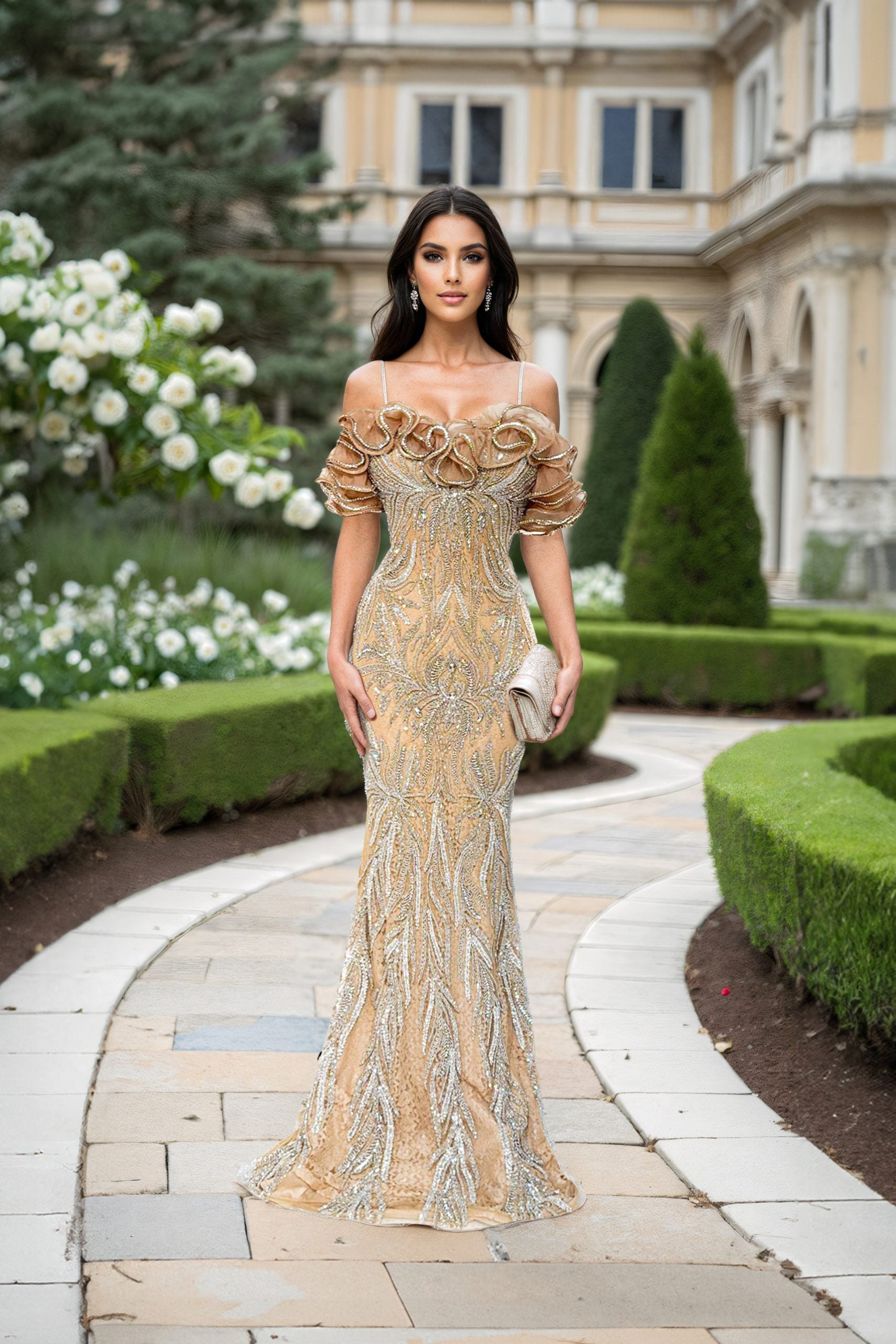 I Dress Cute Terani Couture 252GL5226 Spaghetti Straps Off Shoulder Ruffles - Image 4
