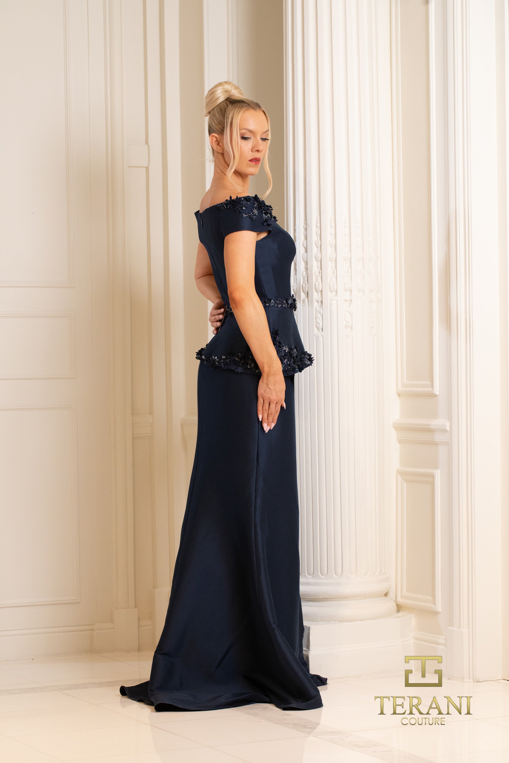 I Dress Cute Terani Couture 252M5328 Stretch Mikado Peplum Skirt Trumpet Gown - Image 4