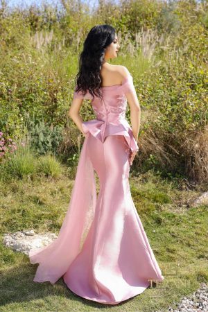 Terani Couture 252M5357 Off-The-Shoulder Mikado Organza Side Train Gown