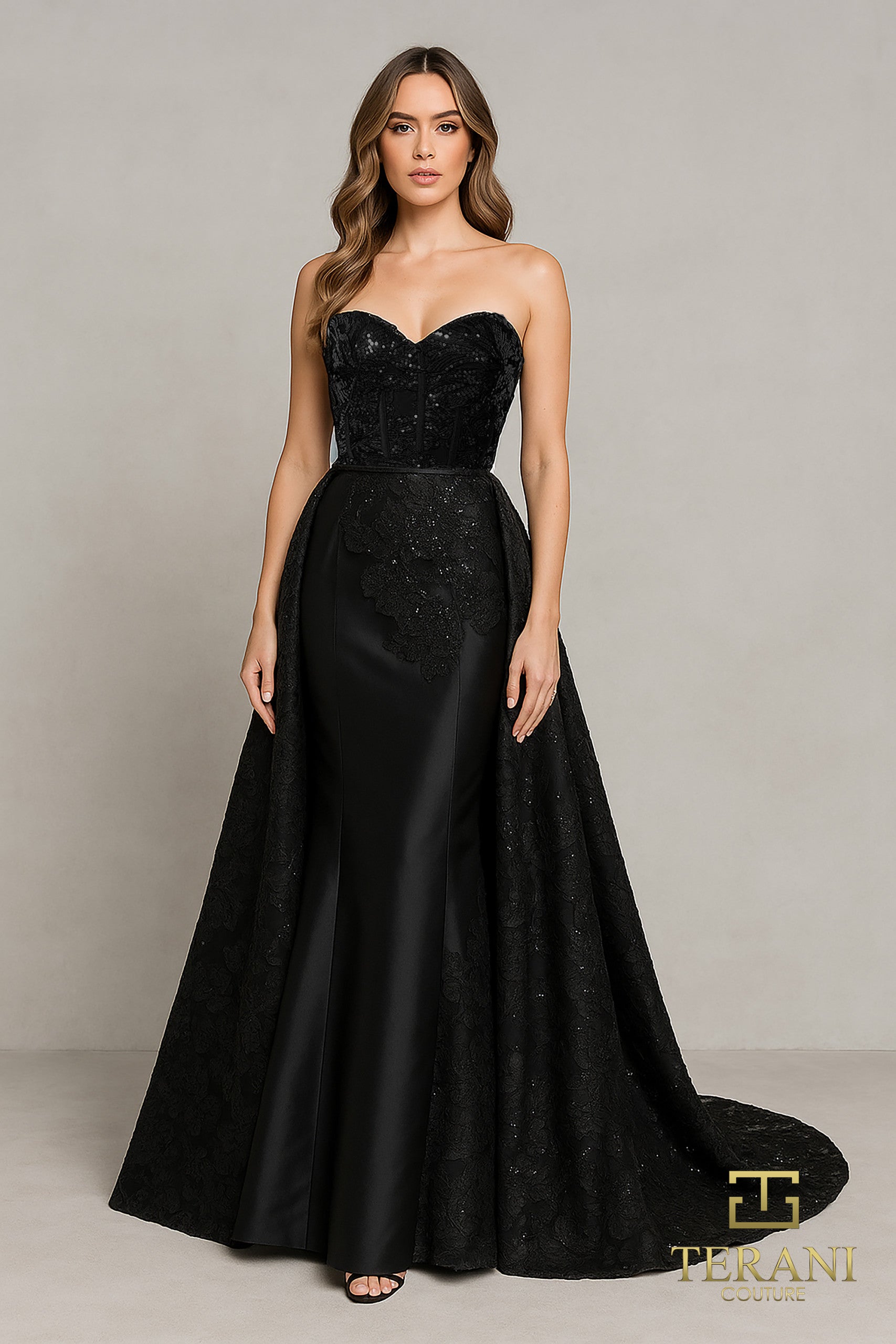 I Dress Cute Terani Couture 252E5134 Fit and Flare Long With Overskirt Evening Dress - Image 6