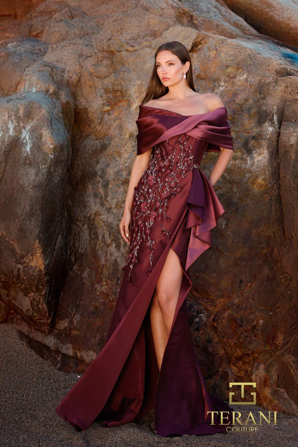 I Dress Cute Terani Couture 252M5324 Mikado Straight Neckline Bodycon Gown