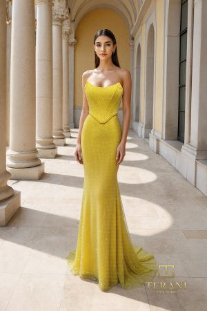Terani Couture 261P6187 Fishnet Draped Cowl Neck Sheath Gown