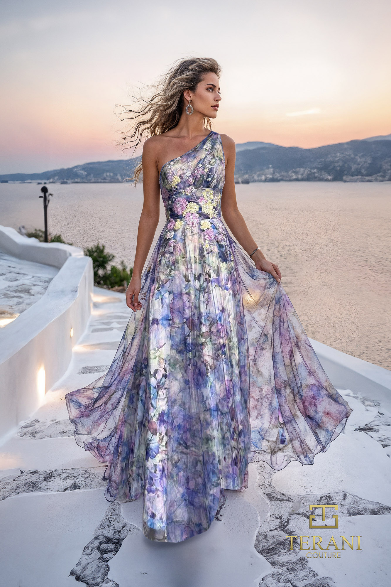 I Dress Cute Terani Couture 261P6696 Printed Chiffon A-Line Gown