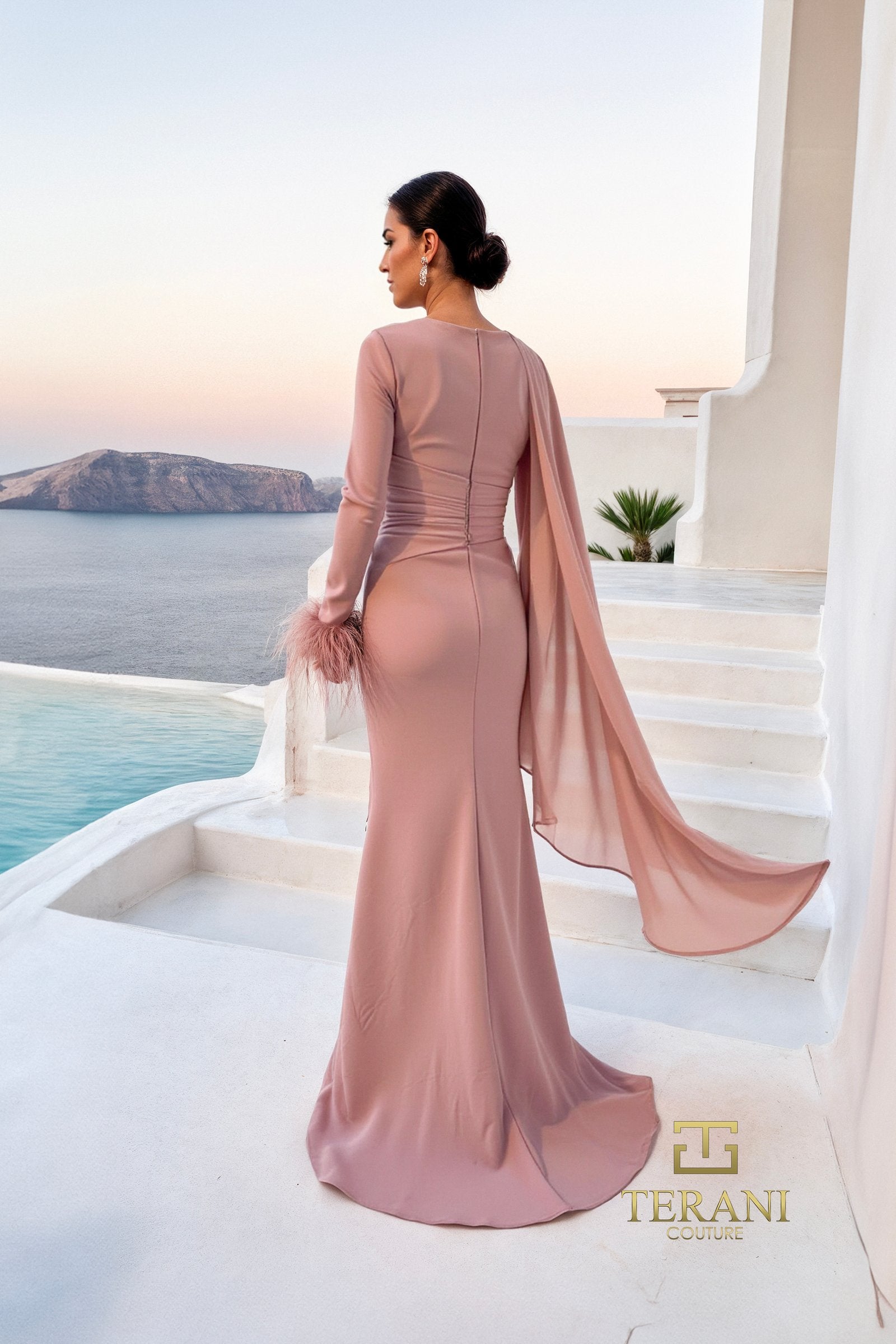 I Dress Cute Terani Couture 261M6403 Asymmetrical Chiffon Sheath Gown - Image 2